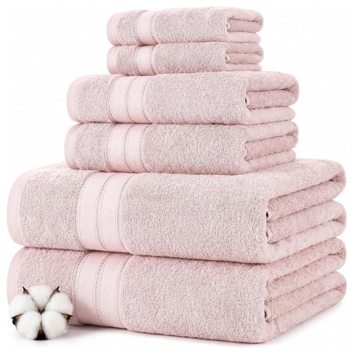 Modern Threads - Juego de Toallas de 6 Piezas 100% algodón Peinado, Toallas de baño, Toallas de Mano y paños de baño, súper absorbentes y de Secado rápido, 600 g/m², Suave y Afelpada, Rubor - 6 Pcs Towel Set - Blush