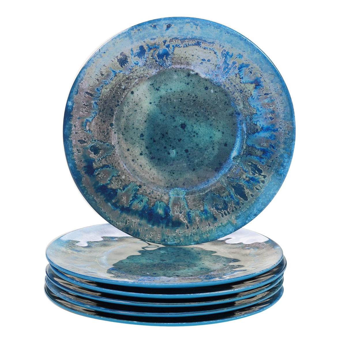 Certified International Radiance - Plato de cena de melamina verde azulado de 11 pulgadas, grande, multicolor, juego de 6