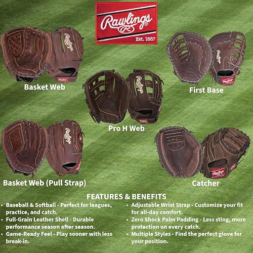 Rawlings | Guante de béisbol Preferido para Jugadores de Primera Base, Tiro para Mano Izquierda, 12.5 Pulgadas, Banda Doble de Barra de un Solo Poste