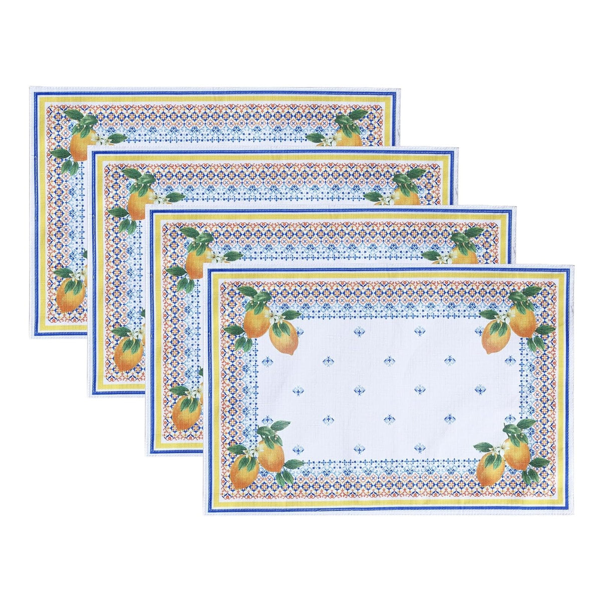 Elrene Home Fashions Mantel de Tela Capri Limón Mediterráneo - 13"x19" (Set of 4 Placemats) - Multicolor
