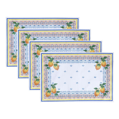 Elrene Home Fashions Mantel de Tela Capri Limón Mediterráneo - 13"x19" (Set of 4 Placemats) - Multicolor