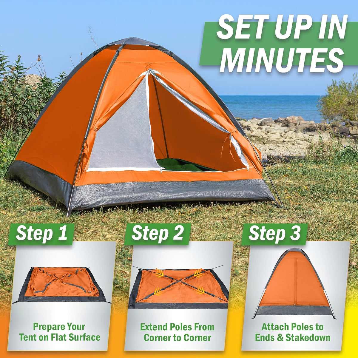 2-Person Camping Tent – Includes Rain Fly and Carrying Bag – Lightweight Outdoor Tent for Backpacking, Hiking, or Beach by Wakeman Outdoors