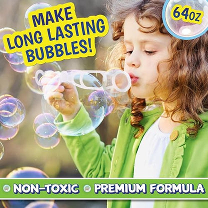 Sunny Days Entertainment - Recambio de solución de burbujas con varita de 64 onzas, no tóxica (1/2 galón), repuesto para botella de fácil agarre para máquina de burbujas, varitas de burbujas, juguetes
