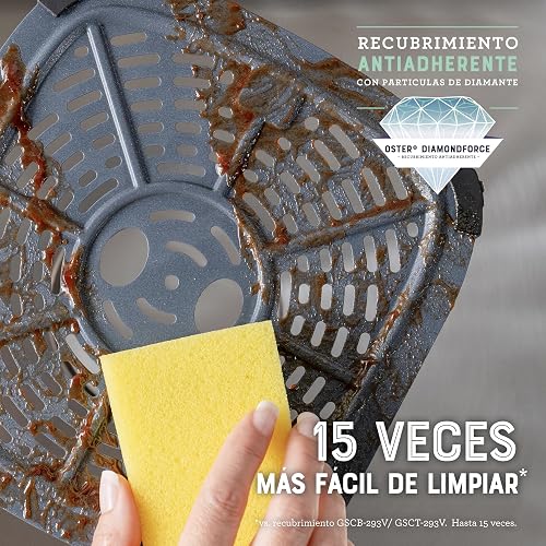 Oster® Freidora de Aire Digital, Recubrimiento Oster® DiamondForce, con Ventana y Luz Interna, 6L de Capacidad, con 10 Programas Automáticos