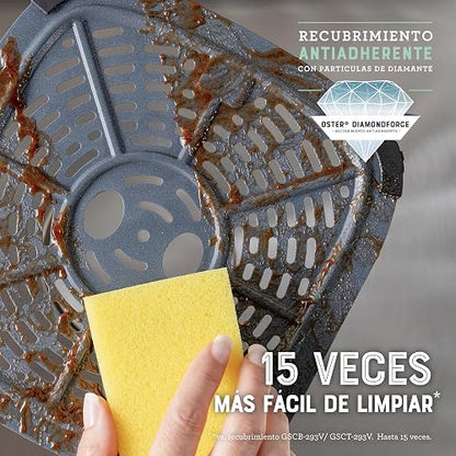 Oster® Freidora de Aire Digital XL 7.5L con Ventana y Luz Interna, Recubrimiento DiamondForce, 10 Programas Automáticos, Modelo CKSTAF75WDSSDF