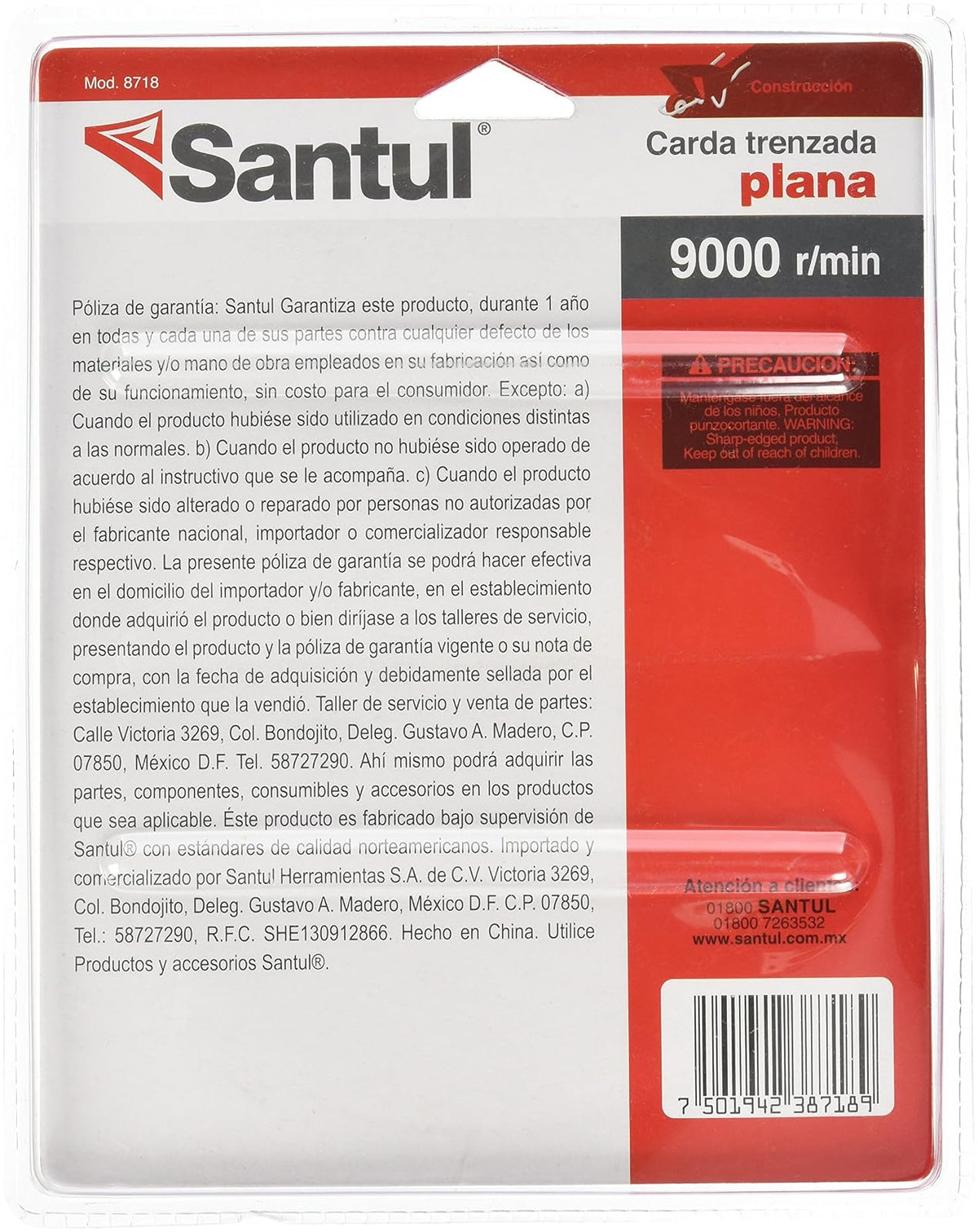 Santul 8718 Carda Plana 6 para Esmeriladora, Entrada 3/4", Cerda Trenzada