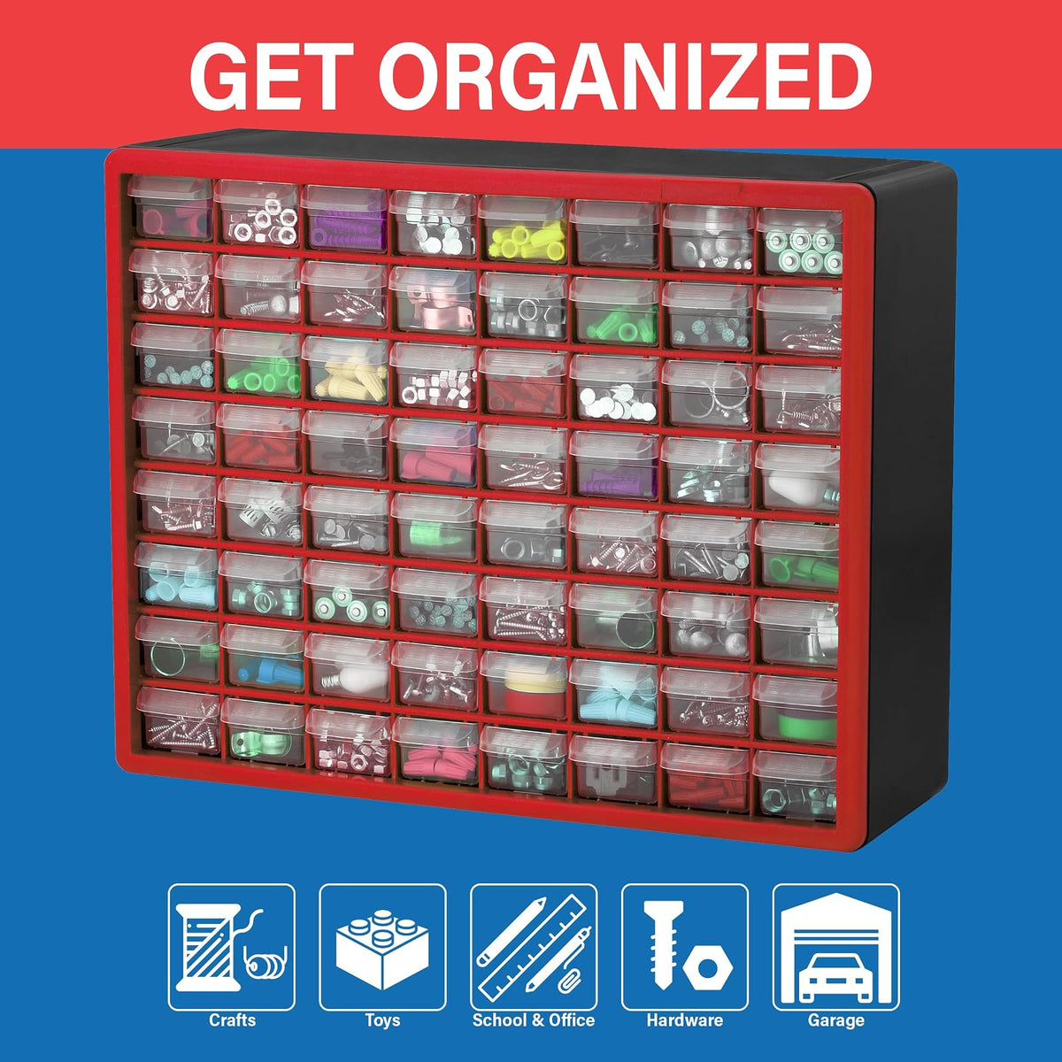 Akro-Mils 10164 64 Drawer Plastic Parts Storage Hardware and Craft Cabinet, 20-Inch by 16-Inch by 6-1/2-Inch, Black