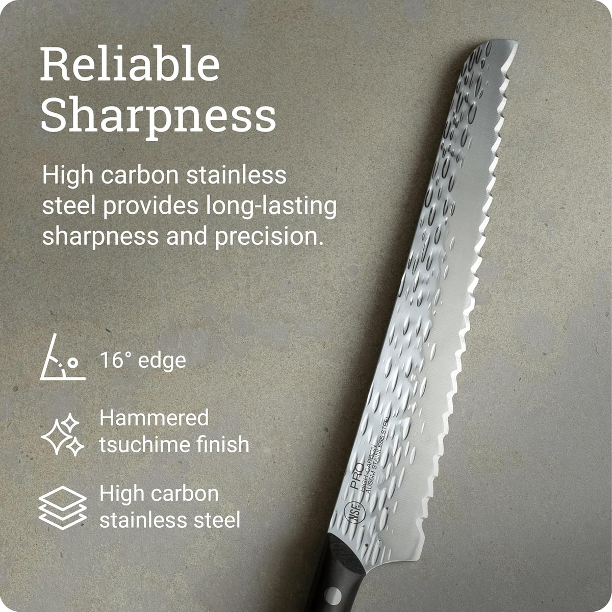 Kai PRO - Cuchillo para pan de 9 pulgadas, serrado, acero inoxidable AUS6M, mango POM, certificado NSF