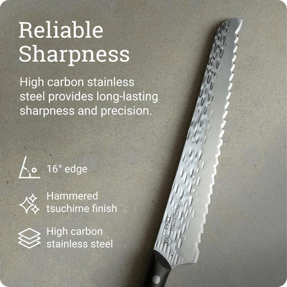 Kai PRO - Cuchillo para pan de 9 pulgadas, serrado, acero inoxidable AUS6M, mango POM, certificado NSF
