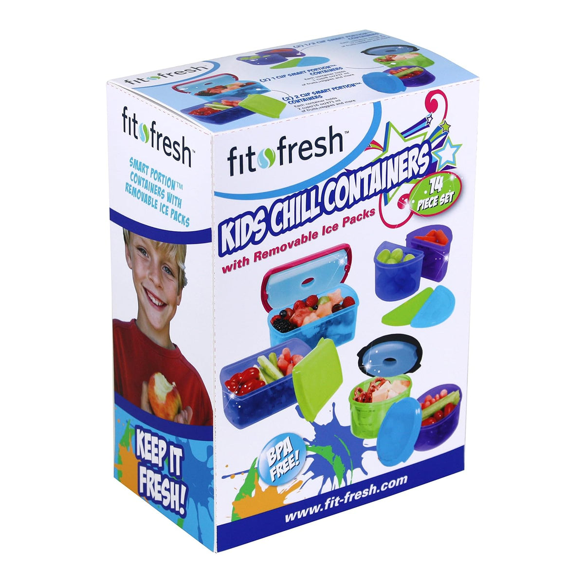 Fit & Fresh Kids' Reusable Lunch Container Kit with Ice Packs, 14-Piece Set, BPA-Free