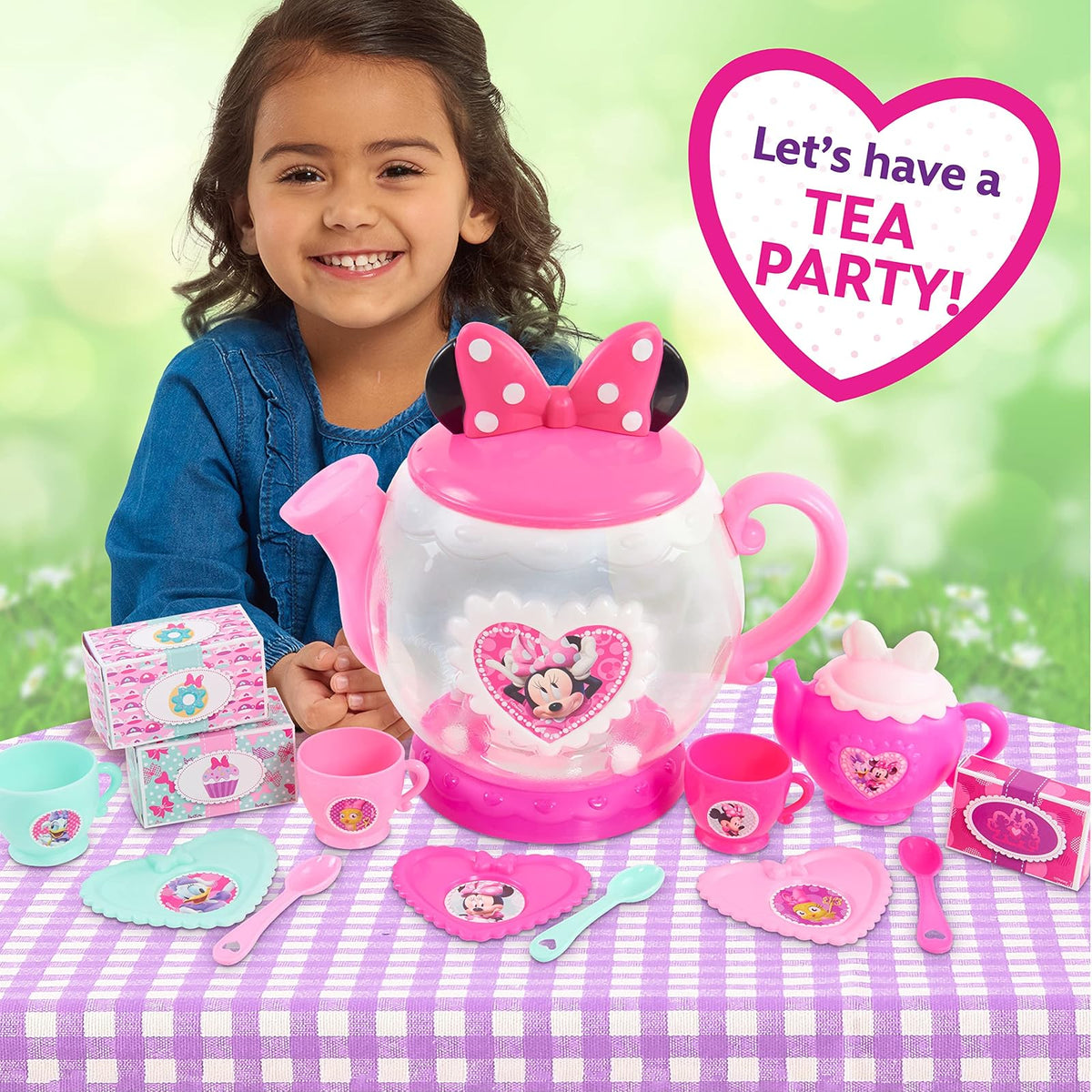 Just Play - Tetera de Minnie Mouse de Disney, Juego de té Preescolar, 14 Piezas, Juguetes para niños para Edades de 3 años