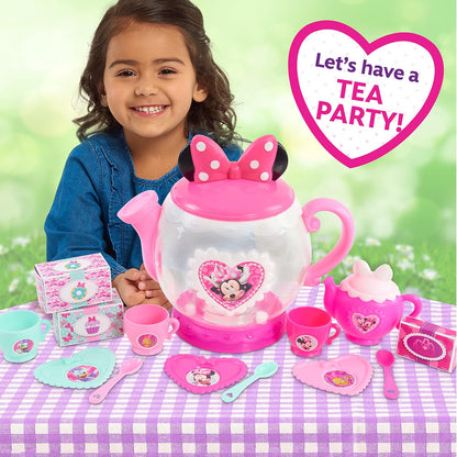 Just Play - Tetera de Minnie Mouse de Disney, Juego de té Preescolar, 14 Piezas, Juguetes para niños para Edades de 3 años