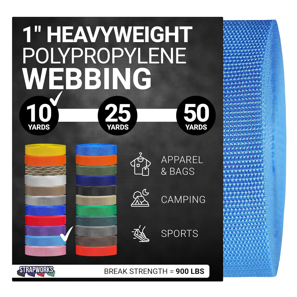 Strapworks Correa de Polipropileno de Alta Resistencia para Reparaciones - Azul Polvo - 1" x 10 yard