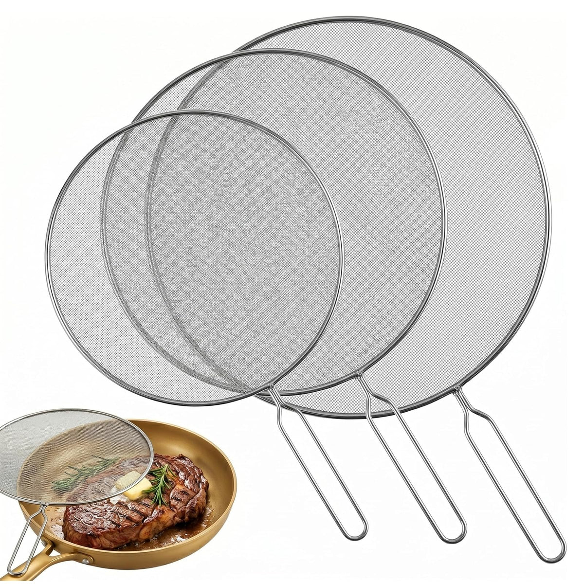 Classic Cuisine 82-KIT1046 Splatter Screen Guards, small, medium and large, Stainless Steel