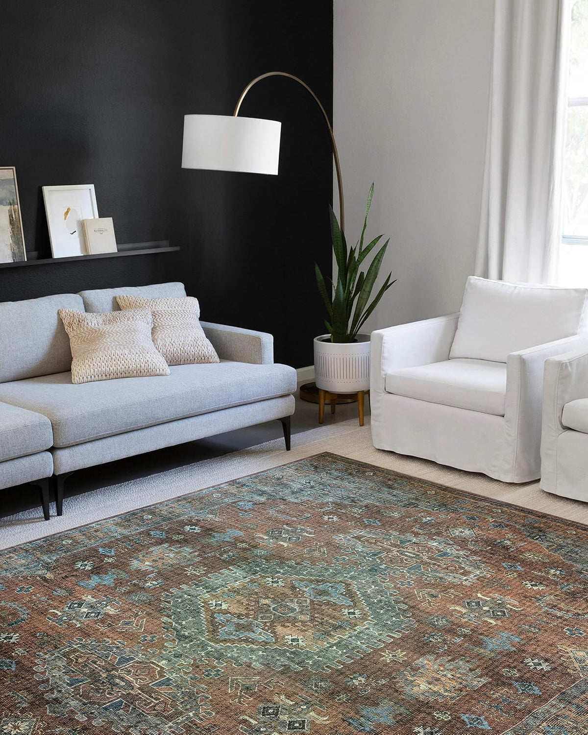 Loloi Rugs Skye - Alfombra Decorativa Estilo Vintage - Terracotta - Sky - 7'6" x 2'6" (Rectangular)