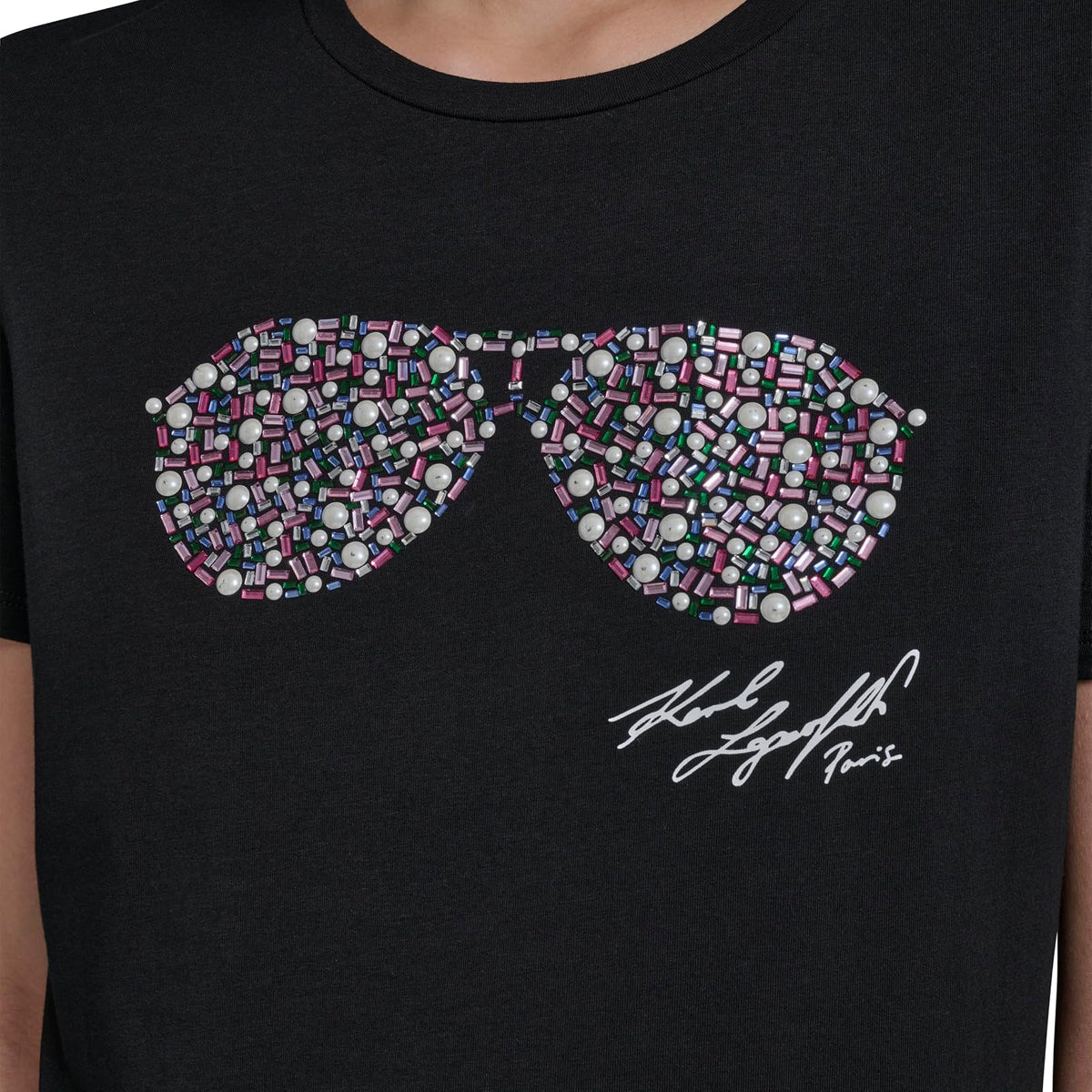 Karl Lagerfeld - Playera de Manga Corta con Cuello Redondo para Mujer