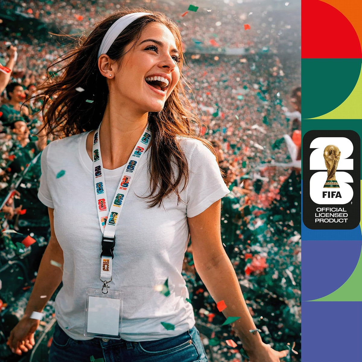 Wagon International Cordón Porta credenciales con Emblema 2D de Todas Las Ciudades anfitrionas con Licencia Oficial de la Copa Mundial DE LA FIFA 2026ᵀᴹ