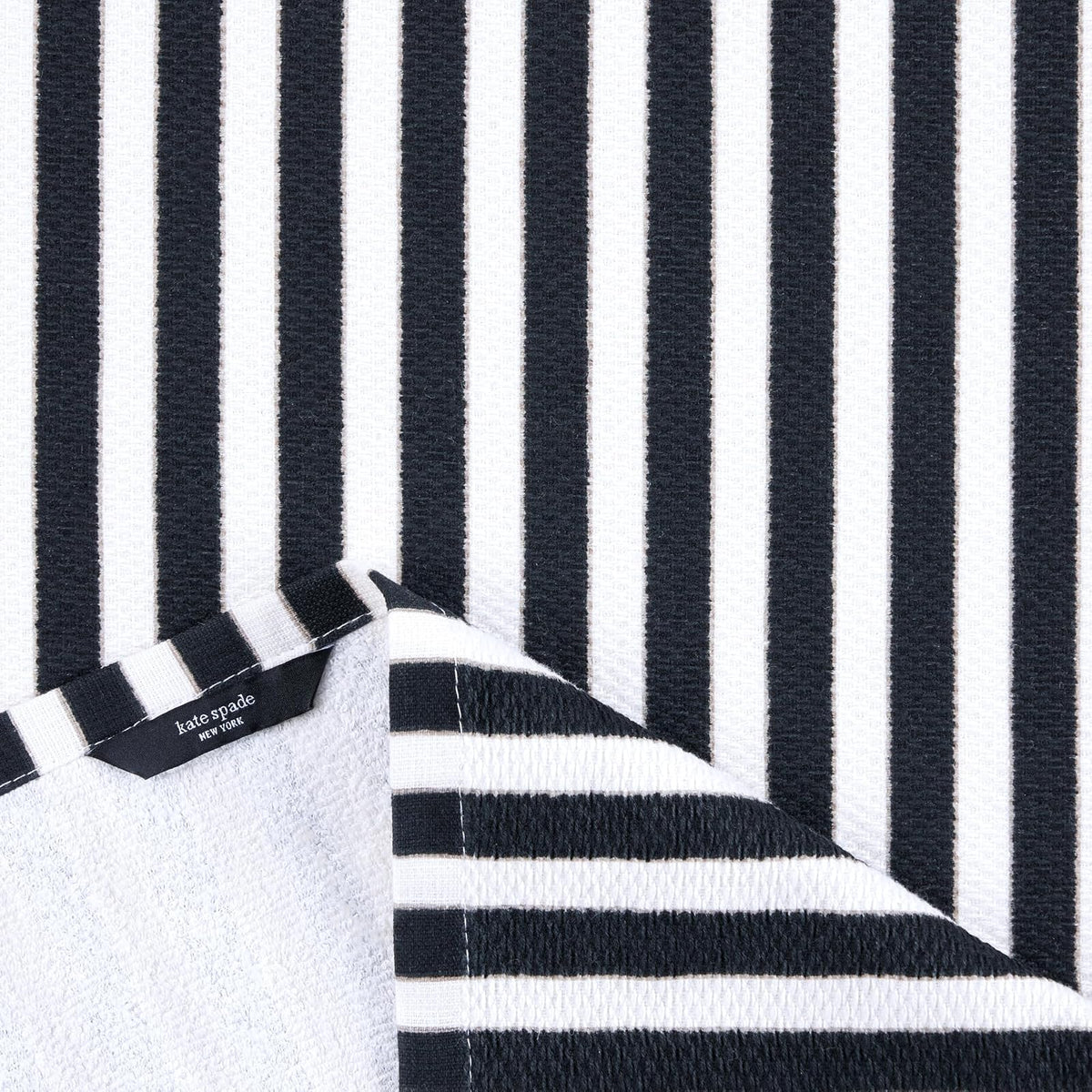 Kate Spade New York Botanical Stripe Juego de 4 Toallas de Cocina absorbentes, 100% algodón, Negro/Beige, 17 x 28 Pulgadas