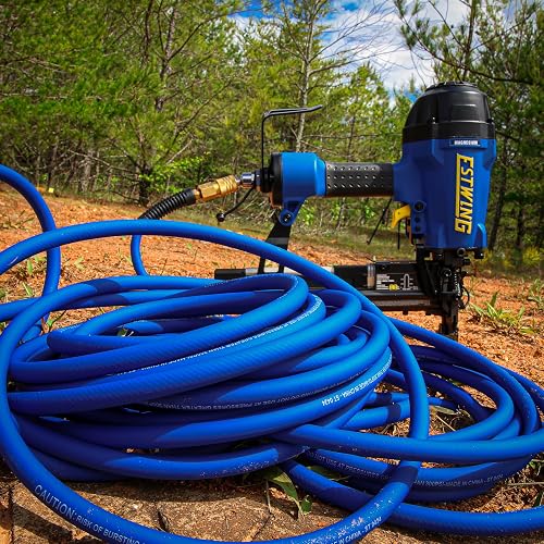 Estwing E3850PVCR - Manguera de aire híbrida de PVC/goma de 3/8" x 50' con accesorios de latón de 1/4", color azul