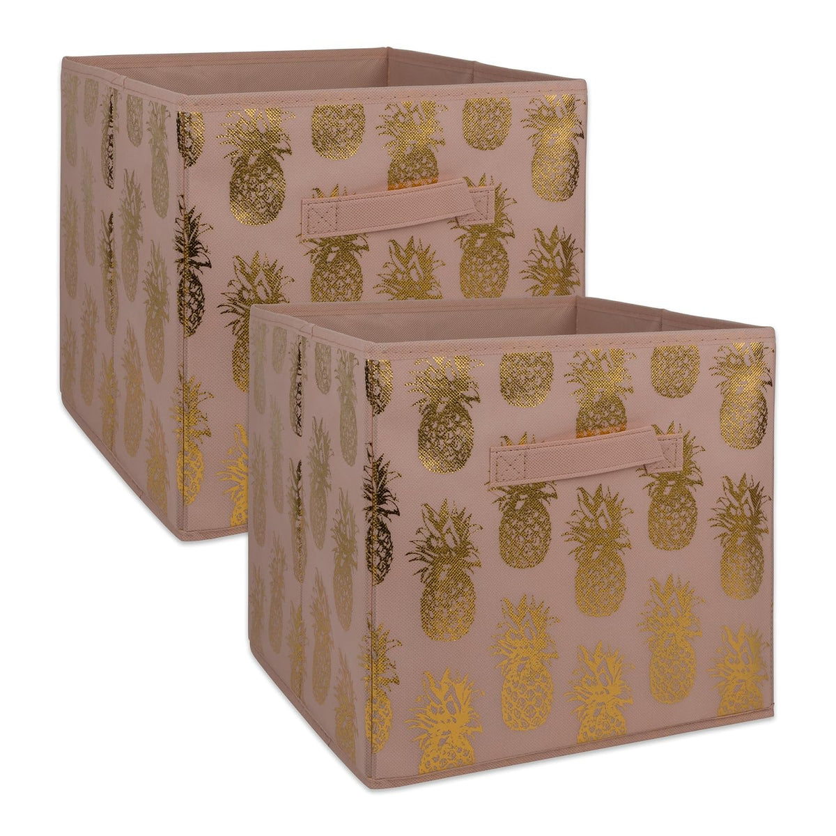 DII Cajas de almacenamiento de tela, para organización en guarderías, oficinas y en el hogar, están hechos para adaptarse a cubetas organizadoras estándar, Pineapple Gold on Pink, Large - Set of 2, 1, 2 - Large - 13 x 13 x 13" - Conjunto de 2 - Piña - Ros