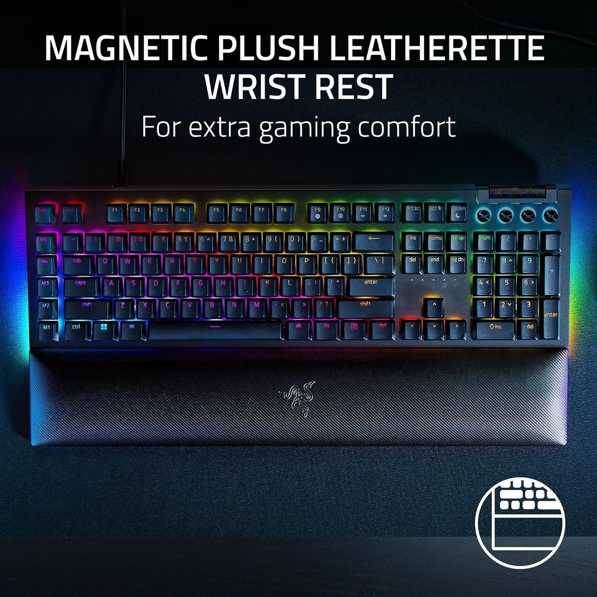 Razer Teclado mecánico V4 para Juegos: interruptores Verdes táctiles y Clic, Chroma RGB - 6 macros programables - Reposamuñecas magnético