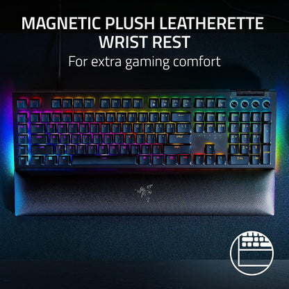 Razer Teclado mecánico V4 para Juegos: interruptores Verdes táctiles y Clic, Chroma RGB - 6 macros programables - Reposamuñecas magnético