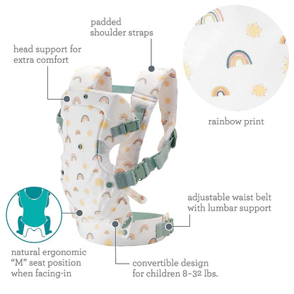 Infantino - Portabebés convertible 4 en 1, ajustable, ergonómico, esencial para el registro de bebé, portabebés para recién nacidos a niños pequeños, arco iris