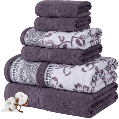 Modern Threads - Juego de 6 Piezas, 2 Toallas de baño, 2 Toallas de Mano, 2 paños de baño teñidos de Jacquard/Toallas sólidas, Ofelia orquídea