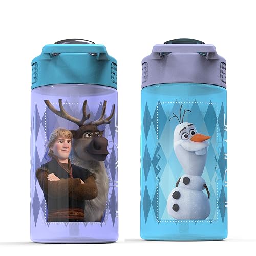 Zak Designs Disney Cover case Rosa, Frozen - Juego de 2 botellas de agua de plástico, Set de 2 piezas, 1