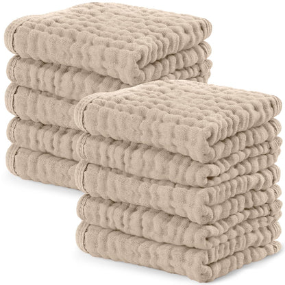 Comfy Cubs Toallitas de Muselina para Bebé (Paquete de 10), Toallas Suaves de 6 Capas de Algodón para Piel Sensible, Grandes, Absorbentes y Delicadas Arena