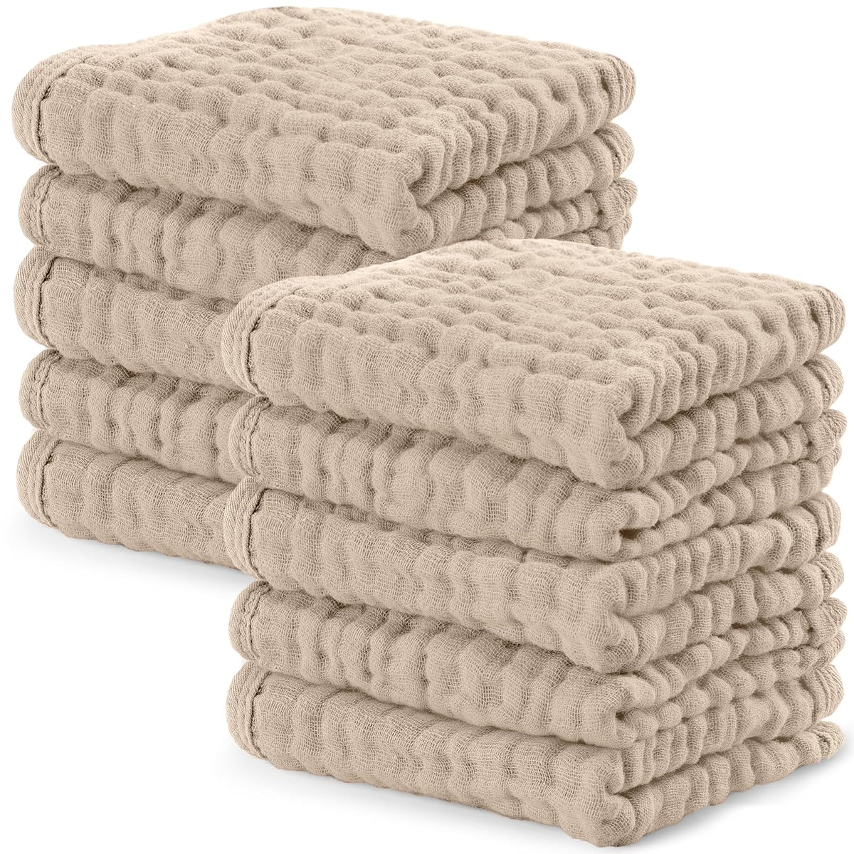 Comfy Cubs Toallitas de Muselina para Bebé, 6 Capas, Paquete de 10 - Washcloths - Pack of 10 - Sand