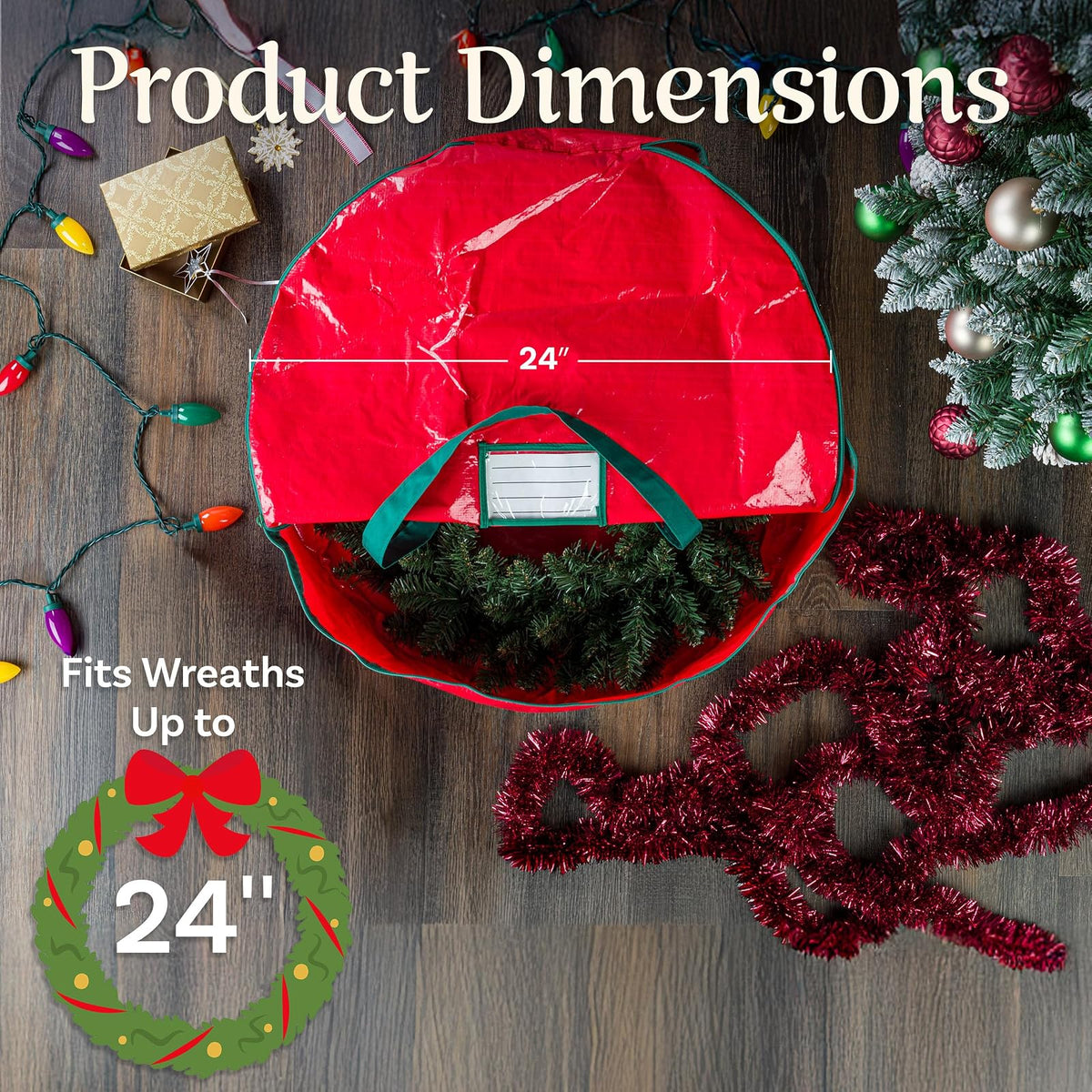 Elf Stor - Bolsa de Almacenamiento para Adornos de Navidad, Color Verde, de Lujo, 1013 Corona Xmas Premium, Rojo, 24 Pulgadas, 1