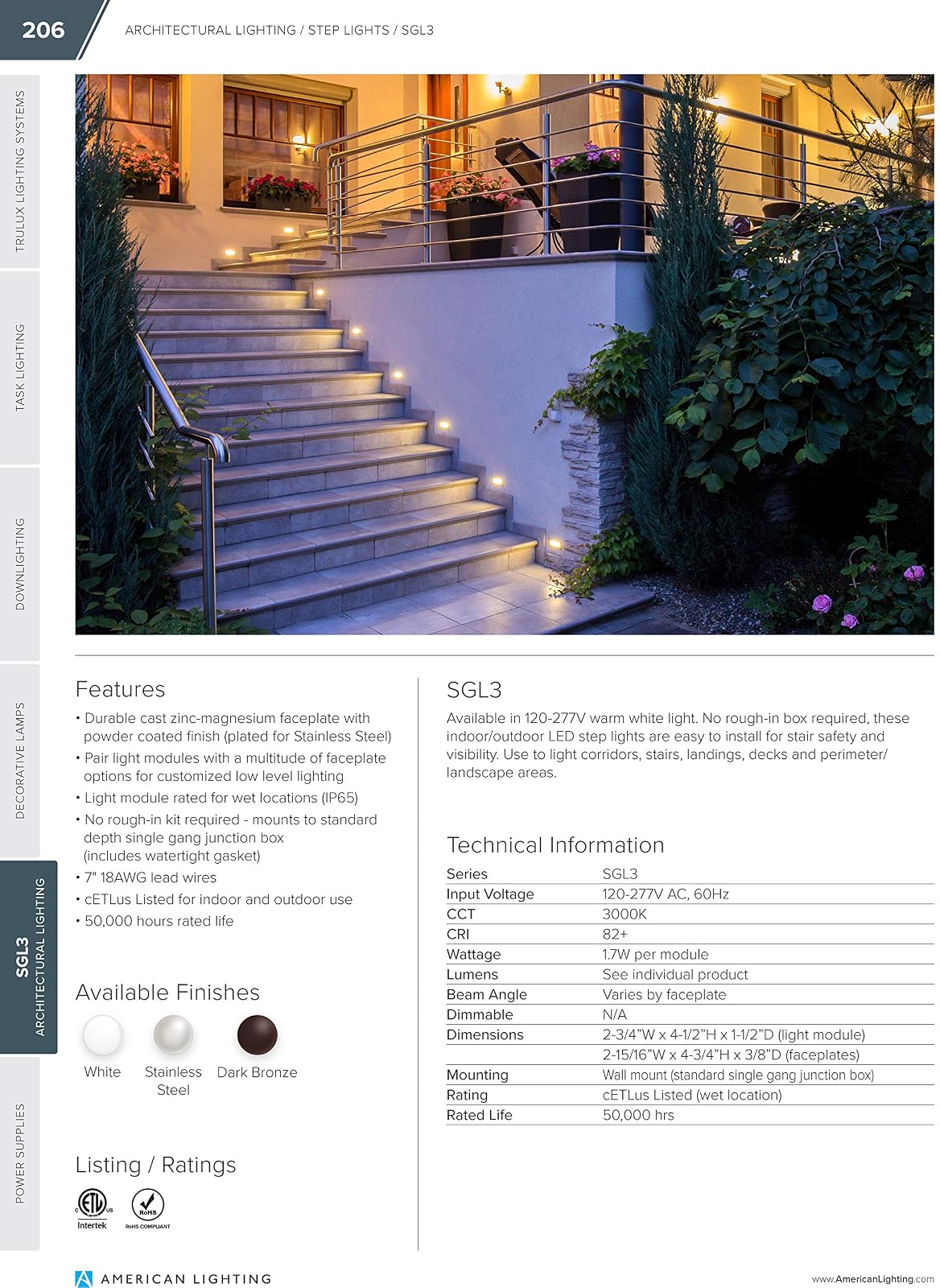 American Lighting SGL-HL-SS Horizontal Louver Faceplate for LED Step Light, Stainless Steel