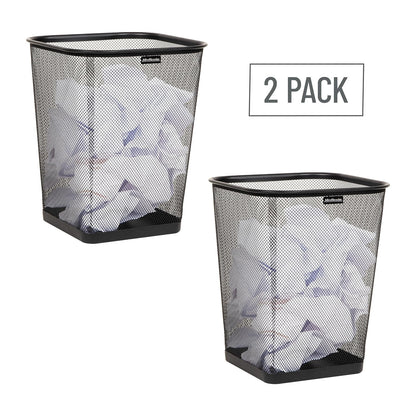 Mind Reader - Bote de basura de malla, cesta de papel desechable, cuadrado, oficina, malla metálica, juego de 2, color negro