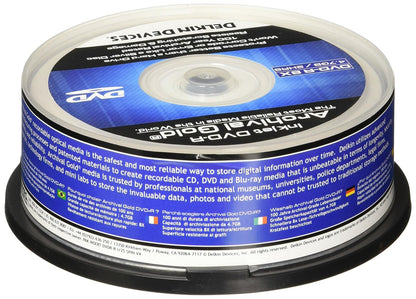 DELKIN DDVD-R-I/25 SPIN 8X 100 Year Life Span Archival Gold Inkjet DVD-R (25 Pack Spindle)
