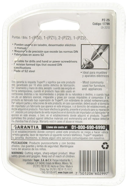 Truper PUDE-2002, Estuche con 5 puntas pozidriv combinadas largo 2"