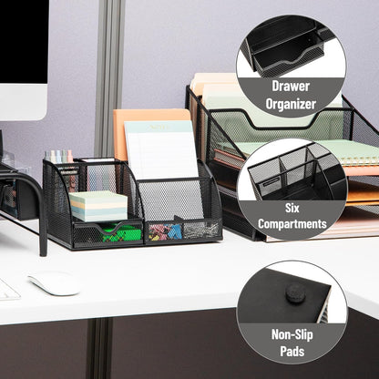 Mind Reader Desktop Organizer, File Storage, Accessory Storage, Workspace, Office, Metal Mesh, 11"L x 5.5"W x 5"H, Black