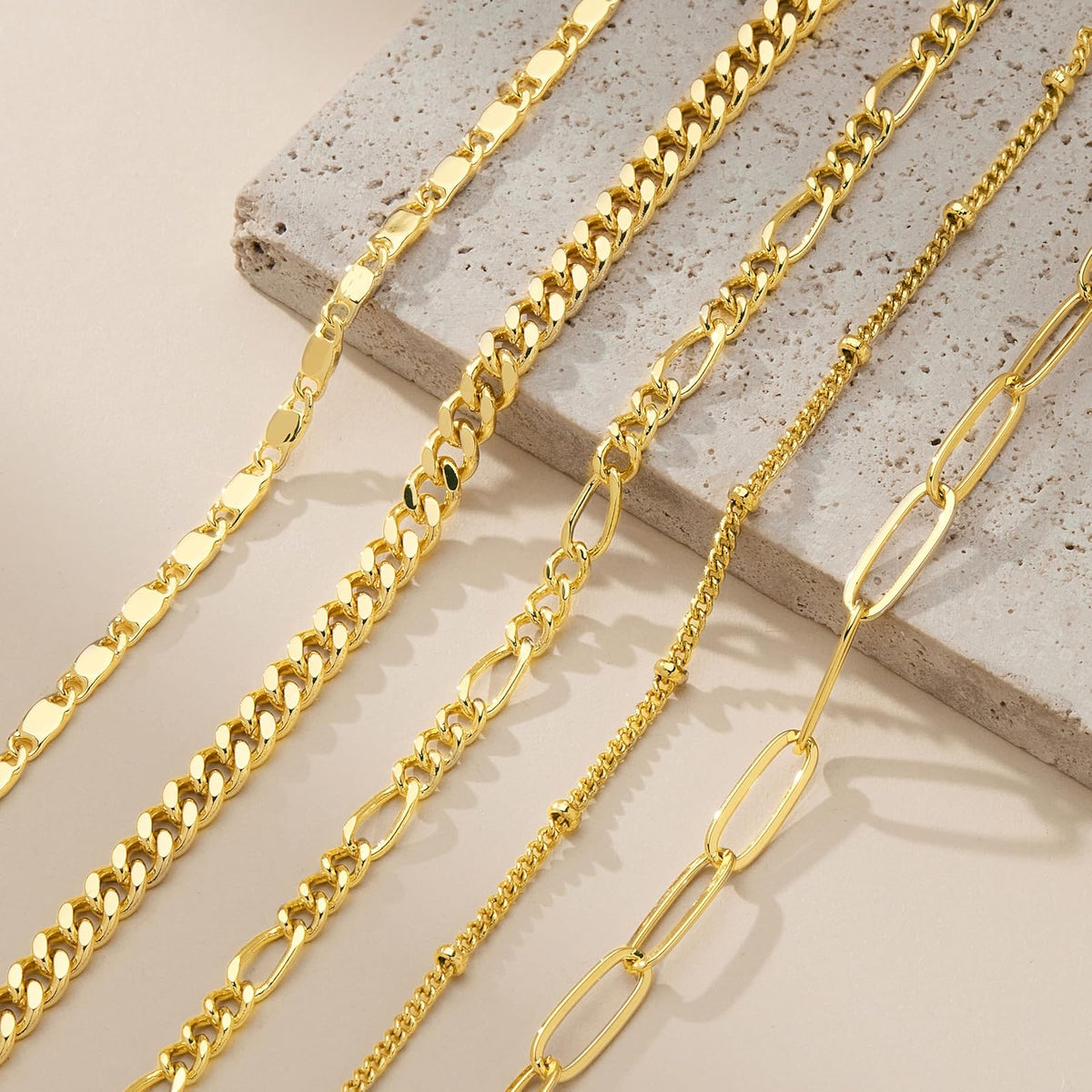 Juego de pulseras de oro Gokeey para mujer, sin decoloración, modernas, chapadas en oro de 14 quilates, delicadas, apilables, pulseras de eslabones cubanos, cadenas de eslabones de papel, pulseras de