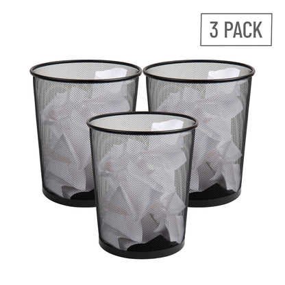 Mind Reader Mesh Trash Can, Set of 3, Waste Paper Basket, Round, Office, Metal Mesh, 11.5" L x 11.5" W x 13.75" H, Black