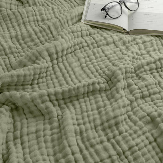 Comfy Cubs Manta Muselina Tamaño Throw 127 x 152 cm – Suave, Ligera y Transpirable – Cobija de Algodón con 6 Capas para Todas Las Estaciones – Lavable a Máquina, Ideal para Sala o Recámara Salvia