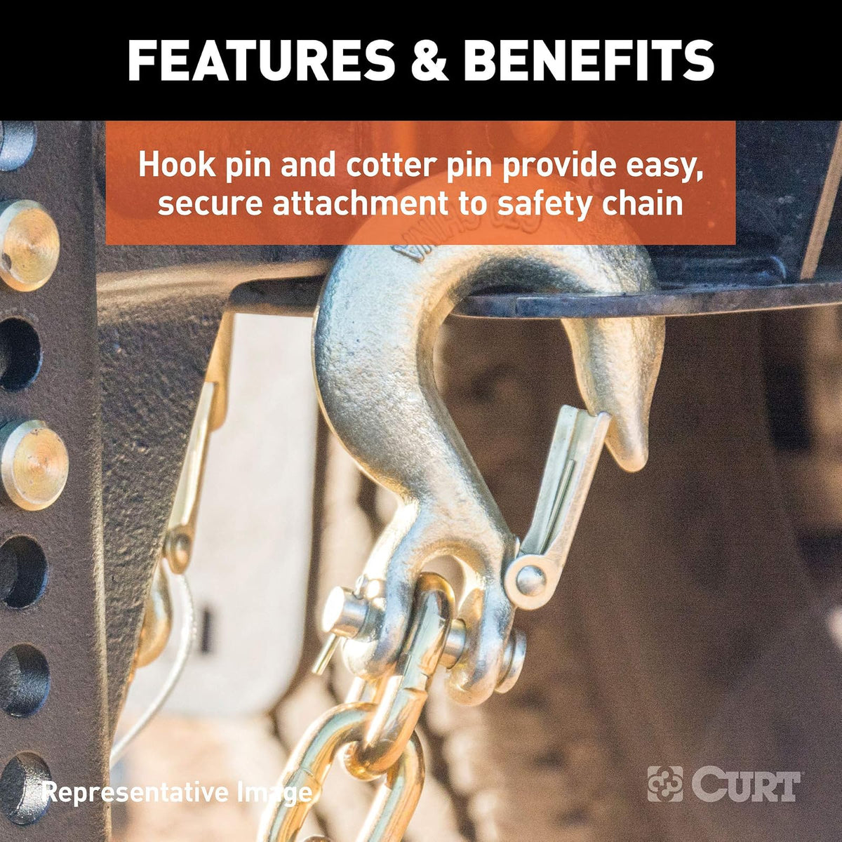 CURT Gancho Deslizante para Horquilla de Acero Forjado 81560 con Cierre de Seguridad, 3/8 in, 18 LB