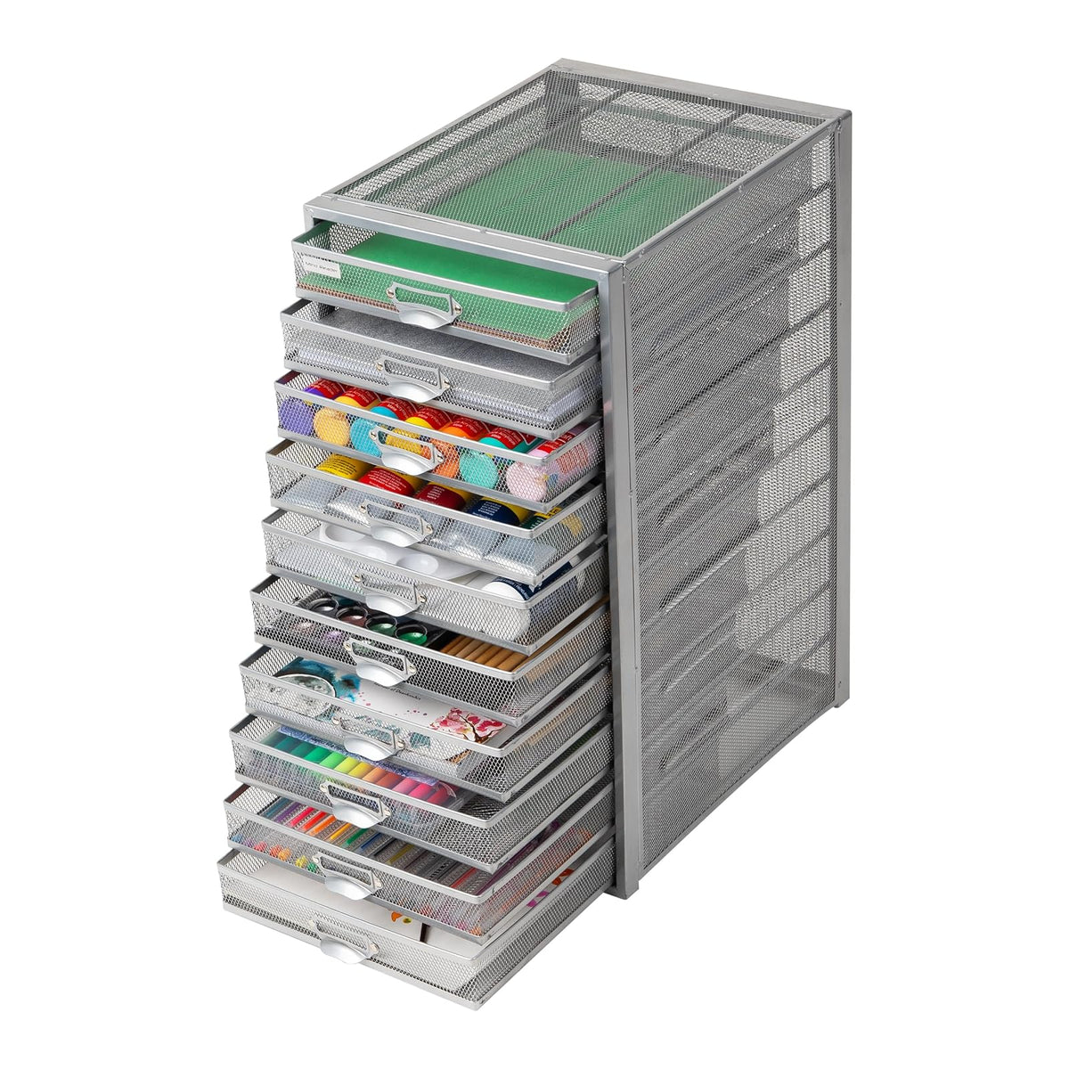 Mind Reader File Storage Drawers, Desk Organizer, Multi-Purpose, Crafts, Office, Metal Mesh, 10.75" L x 14" W x 21.25" H, Silver