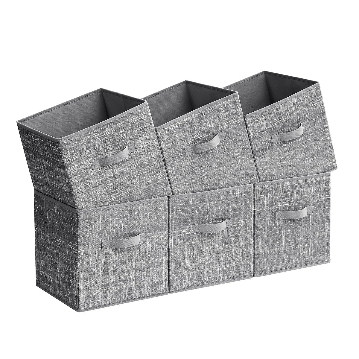 SONGMICS - Cubos de Almacenamiento de Tela con Asas, Juego de 6, Negro - Gris - 30L x 30W x 30H cm