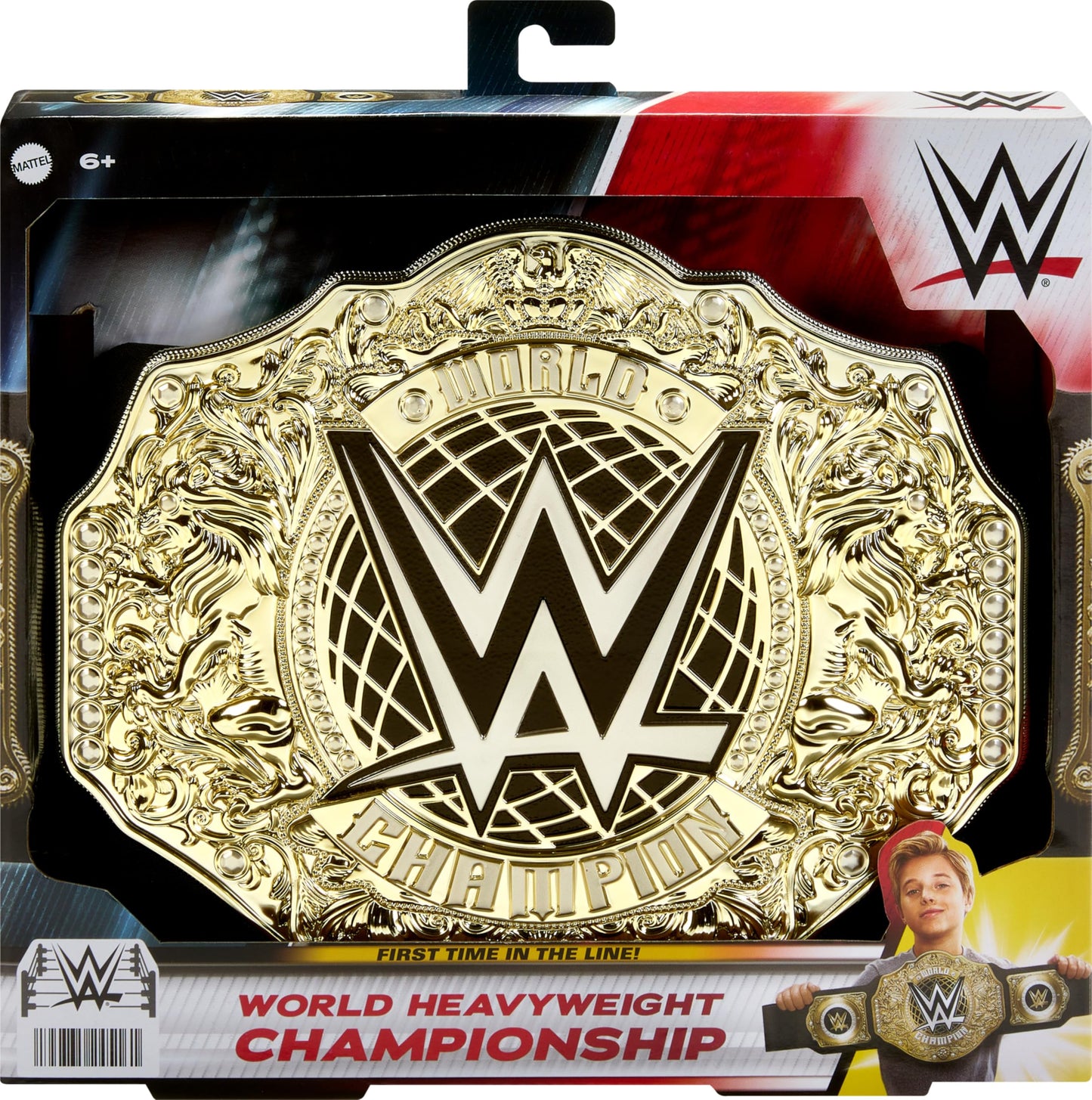 Mattel Cinturón de Campeonato de WWE, Juego de rol y Disfraz del Campeonato Mundial de Peso Pesado, Aprox. 100 cm de Largo cinturón de Piel sintética con Ajuste único, HYF18