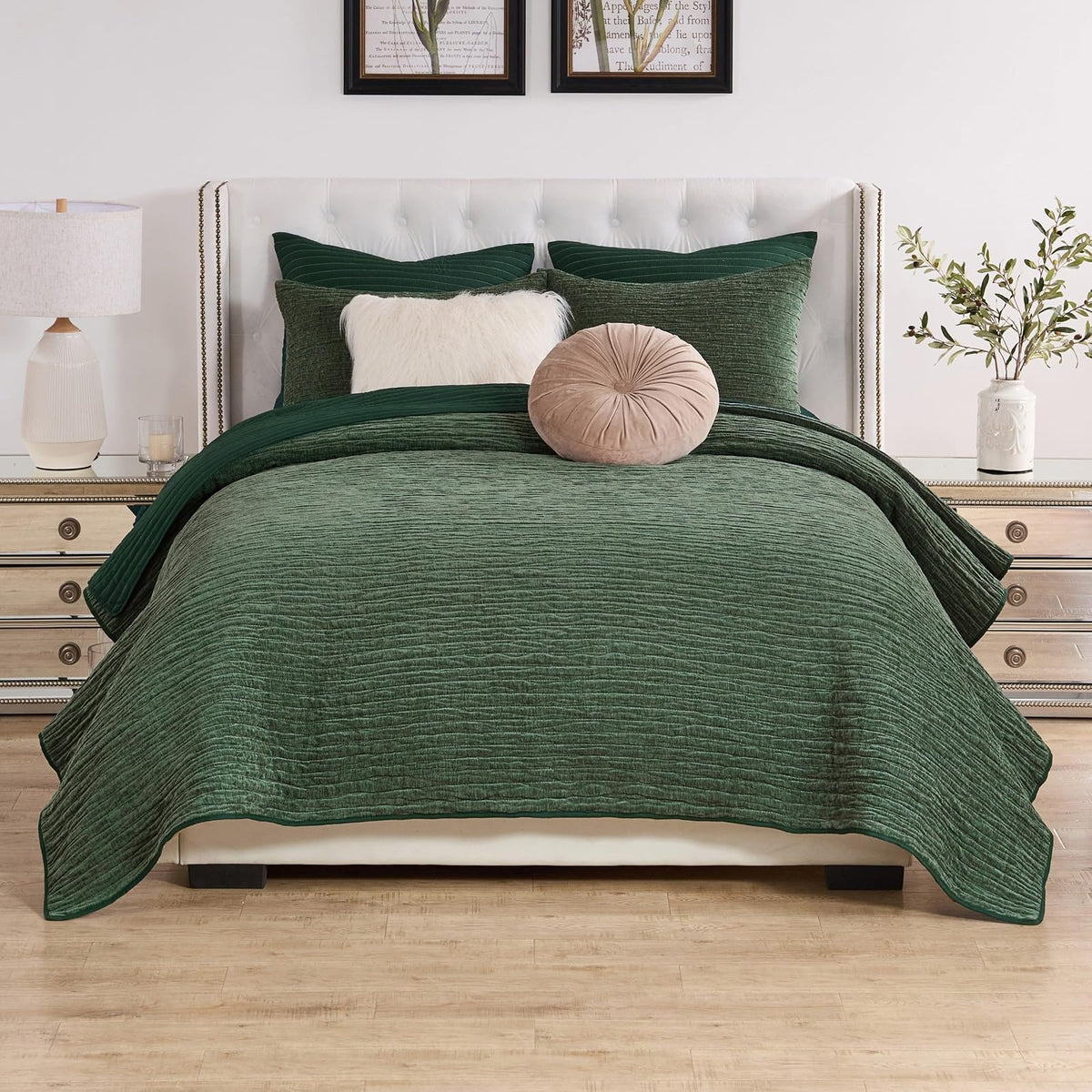 Greenland Home Velvet Crush - Juego de Colcha de Felpa Chenilla Texturizada, Edredón Acolchado, Ropa de Cama, 2 Piezas, Tamaño Individual, Bosque Verde