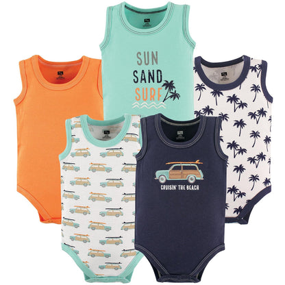 Hudson Baby Body Unisex sin Mangas para Bebé, Paquete de 5, Algodón - 6-9 Meses - Automóvil de surf