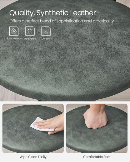 VASAGLE - Taburetes de Bar, Juego de 2, Tapizados de Poliuretano, con Respaldo y Reposapiés, Montaje Simple, para Comedor y Cocina, Negro y Verde Bosque