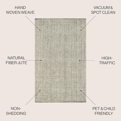 Jonathan Y NRF102C-3 - Alfombra de Yute Gruesa Tejida a Mano para Interiores, Estilo Bohemio, de fácil Limpieza, recámara, Cocina, Sala de Estar, no se desprende, 3 pies x 5 pies, Color Gris