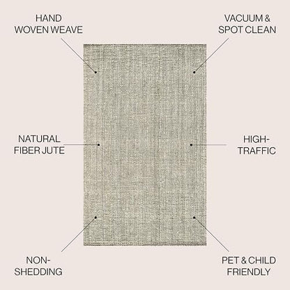 Jonathan Y NRF102C-3 - Alfombra de Yute Gruesa Tejida a Mano para Interiores, Estilo Bohemio, de fácil Limpieza, recámara, Cocina, Sala de Estar, no se desprende, 3 pies x 5 pies, Color Gris