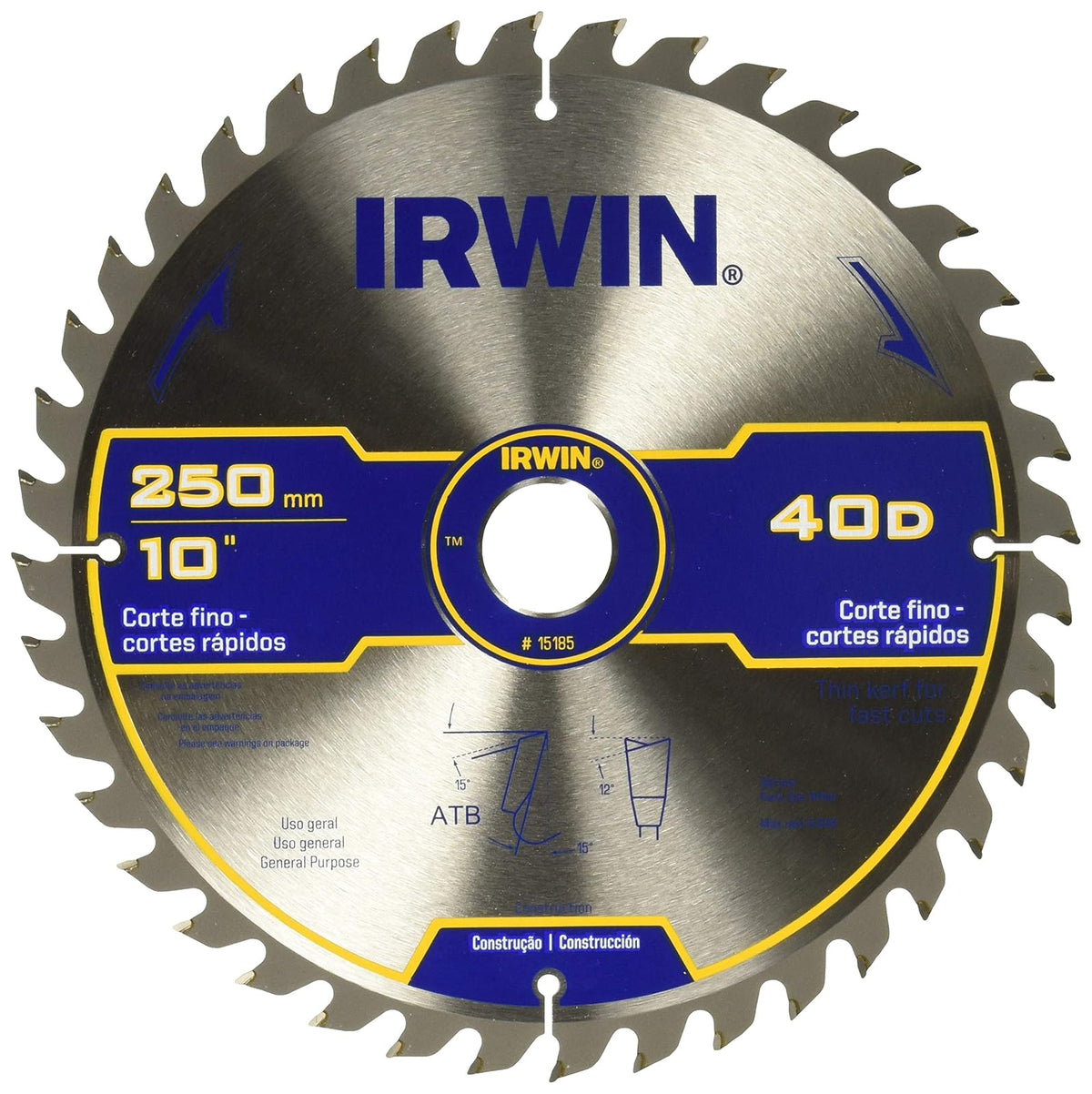 IRWIN Disco Sierra Circular de 10 Pulgadas (254mm) 40 Dientes 15185
